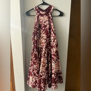 B. Smart Burgundy and Cream Floral Dress